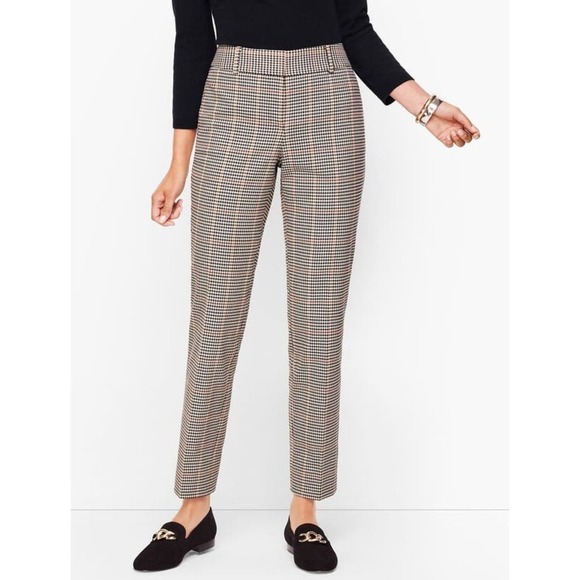 Talbots Black Cream Colton Check Houndstooth Hampshire Ankle Dress Pants Size 12 - Picture 1 of 12